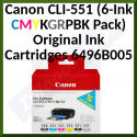 Canon CLI-551 + PGI-550 (6-Ink Pack CMYKGRPBK) Cyan / Magenta / Yellow / Black / Grey / Photo Black Original Ink Cartridges 6496B005