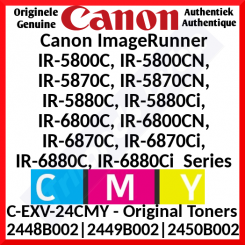 Canon C-EXV 24 Original 3-Toner CMY Bundle (C-EXV24C CYAN 2448B002 / C-EXV24M MAGENTA 2449B002 / C-EXV24Y YELLOW 2450B002) Toner Cartridges - Clearance Sale - Opruiming - Déstockage - Lagerräumung