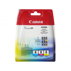 Canon CLI-8 (3-Pack) Cyan / Magenta / Yellow Original Ink Cartridges 0621B029 for Canon Pixma 500, 800, iP4200, iP4300, iP4500, iP5200, iP5200R, iP5300, iP6600D, iP6700D, Pro 9000, MP500, MP600, MP610, MP800, MP810, MP830, MP960, MP970, MX850