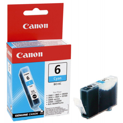 Canon BCI-6C Cyan Original Ink Cartridge 4706A002 (15 Ml.) for Canon S800, S820, S820D, S830, S830D, S900, 9000, BJC 8200, I865, I905D, I905, I965, I990, I9100, I9950, Pixma MP750, MP760, MP780, IP3000, IP4000, IP4000R, IP5000, IP6000, IP6000D, IP8500