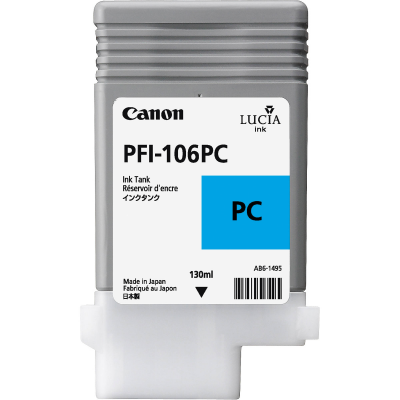 Canon PFI-106PC Photo Cyan Original Ink Cartridge (130 Ml) for Canon IPF-6300, IPF-6350, IPF-6400, IPF-6450