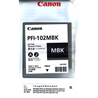 Canon PFI-102MBK Matte Black Original Ink Cartridge 0894B001 (130 Ml.) for Canon ImageProfGraf 500, 510, 600, 605, 610, 650, 655, 700, 710, 720, 750, 755, 760, 765