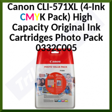 Canon CLI-571XL (4-Ink CMYK Pack) High Capacity Original Ink Cartridges Photo Pack 0332C005 (4-Ink + 50 Sheets Photo Paper 10X15) for Canon Pixma MG5750, MG5753, MG6850, MG6851, MG6852, MG6853, MG7750, MG7751, MG7752, MG7753