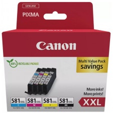 Canon CLI-581-XXL (4-XXL Ink CMYK Value Multipack) Original Extra High Yield XXL CYAN + XXL MAGENTA + XXL YELLOW + XXL BLACK Ink Cartridges 1998C007 (4 X 11.7 Ml.) 