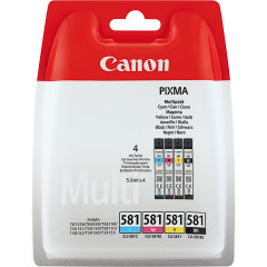 Canon CLI-581 (4-Ink CMYK Value Multipack) Original CYAN + MAGENTA + YELLOW + BLACK Ink Cartridges