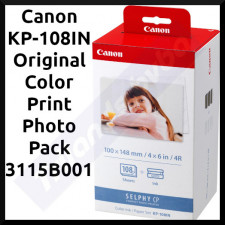 Canon KP-108IN Original Color Print Photo Pack 3115B001 (1 X Original Print Cartridge + 108 Sheets Canon Photo paper 100 mm X 148 mm for Canon Selphy Printers)