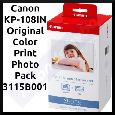Canon KP-108IN Original Color Print Photo Pack 3115B001 (1 X Original Print Cartridge + 108 Sheets Canon Photo paper 100 mm X 148 mm for Canon Selphy Printers)