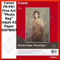 Canon (0587B007) FR-PR1 Original Fine Art "Photo Rag" Inkjet A3 Paper - (A3) 297 mm X 420 mm - 188 gms/M2 - 20 Sheets Pack