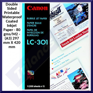Canon (1038A016) LC-301 Original Double Sided Printable Waterproof Coated Inkjet Paper - 80 gms/M2 - (A3) 297 mm X 420 mm - 200 Sheets/Pack