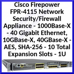 Cisco Firepower FPR-4115 Network Security/Firewall Appliance - 1000Base-X - 40 Gigabit Ethernet, 10GBase-X, 40GBase-X - AES, SHA-256 - 10 Total Expansion Slots - 1U - Rack-mountable, Rail-mountable