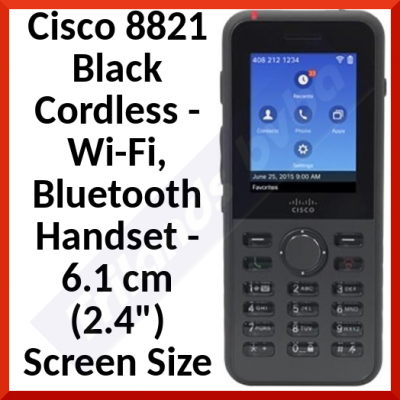 Cisco 8821 Handset - Black - Cordless - Wi-Fi, Bluetooth - 6.1 cm (2.4") Screen Size - USB - Headphone - 11.50 Hour Battery Talk Time