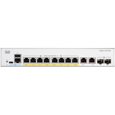 Cisco Catalyst 1300-8P-E-2G - Switch - L3 - Managed - 8 x 10/100/1000 (PoE+) + 2 x combo Gigabit SFP/RJ-45 - rack-mountable - PoE+ (60 W)