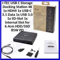 I-TEC USB C Storage Docking Station 4K 1x HDMI 1x USB-C 3.1 Data 1x USB 3.0 1x SD-Slot 1x internal Slot for 6.4cm HDD/SSD 85W PD