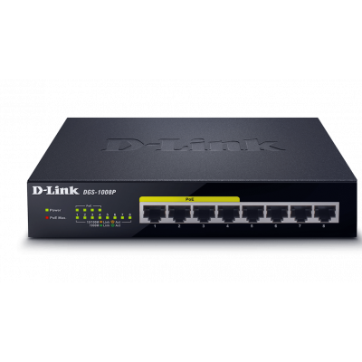 D-Link DGS-1008P 8-Port PoE Gigabit Desktop Switch - Switch - unmanaged - 4 x 10/100/1000 (PoE) + 4 x 10/100/1000 - desktop - PoE