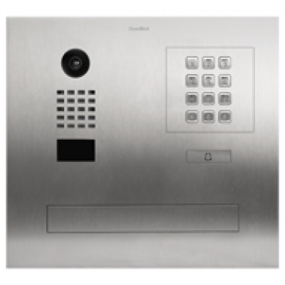 DoorBird IP Video Door Station D2101FPBK, flush-mounted postbox for single family homes, stainless steel V2A, brushed, 1 call button incl. stainless steel plate with bell symbol, keypad module