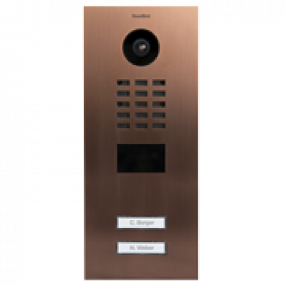 DoorBird IP Video Door Station D2102V, stainless steel V4A, brushed, PVD coating with bronze-finish, incl. flush-mounting housing, 2 call buttons