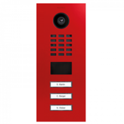 DoorBird IP Video Door Station D2103V, stainless steel V4A, powder-coated, semi-gloss, RAL 3028, incl. flush-mounting housing, 3 call buttons