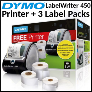 DymoLabelWriter 450 Printer Promo Pack  (S01896042) - 1 X Dymo 450 Label Printer (S0838770) + 3 Label Packs)