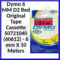 Dymo (S0721040) 6 MM D2 Red Original Tape Cassette 60612 - 6 mm X 10 Meters