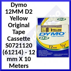 Dymo (S0721120) 12MM D2 Yellow Original Tape Cassette 61214 - 12 mm X 10 Meters