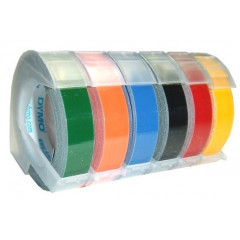 Dymo Embossing White on Blue / White on Red / White on Black  Glossy Adhesive Tape S0847750 - 9 mm X 3 meters (3 Tapes / Pack)
