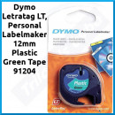 Dymo (S0721640) 12mm Plastic Green Tape 91204 - 12 mm X 4 Meters for Dymo Letratag LT, Personal Labelmaker