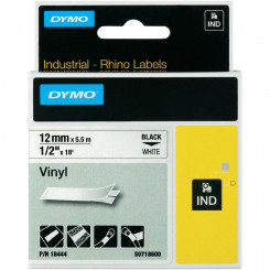 Dymo Rhino 18444 Black on White Vinyl Tape S0718600 - 12 mm X 5,5 meters