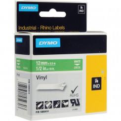 Dymo 1805414 White on Green IND Vinyl Label Tape - 12 mm X 5.5 Meters - for Rhino 4200, 5000, 5200, 6000, ILP219