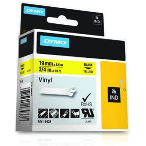 DYMO - Self-adhesive vinyl - black on yellow - Roll (1.9 cm x 5.5 m) 1 roll(s) - for Rhino 4200, 6000, 6000 Hard Case Kit