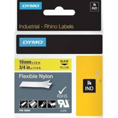 DYMO - Flexible nylon tape - black on yellow - Roll (1.9 cm x 3.5 m) 1 roll(s) - for Rhino 4200, 6000, 6000 Hard Case Kit
