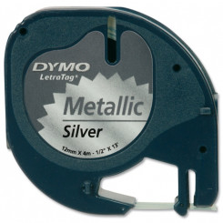 DYMO LetraTAG 12MM Plastic tape Black on Silver Grey (S0721630) 4 Meters Roll - for LetraTag LT-100H, LT-100T