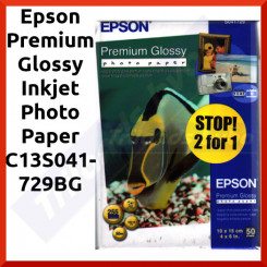 Epson Premium Glossy Inkjet Photo Paper C13S041729BG - 255 grams/M2 - 10 cm X 15 cm - 50 Sheets Pack (C13S041729BG= 1+1 Free =100 Sheets)
