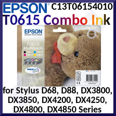 Epson T0615 4-Ink CMYK Pack, Original Black / Cyan / Magenta / Yellow Ink Cartridges 