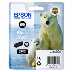 Epson 26XL Photo Black High Capacity Original Cartridge C13T26314012 (8.7 Ml.) for Epson Expression Premium XP-510, XP-520, XP-600, XP-605, XP-610, XP-615, XP-620, XP-625, XP-700, XP-710, XP-720, XP-800, XP-810, XP-820