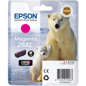 Epson 26XL Magenta Ink High Capacity Original Cartridge C13T26334012 (9.7 Ml.) for Epson Expression Premium XP-510, XP-520, XP-600, XP-605, XP-610, XP-615, XP-620, XP-625, XP-700, XP-710, XP-720, XP-800, XP-810, XP-820