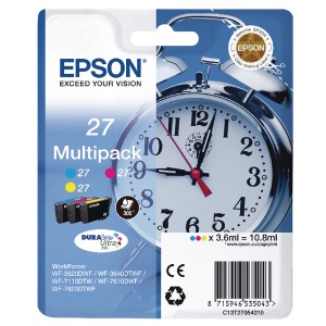 Epson 27 (3-Ink CMY Pack) Cyan / Magenta / Yellow Original Ink Cartridges C13T27054012 for Epson WorkForce WF-7210DTW, WF-7710DWF, WF-7715DWF, WF-7720DTWF