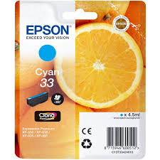Epson 33 Cyan Ink Original Cartridge C13T33424012 (4.5 Ml.) for Epson Expression Home XP-530, XP-630, XP-635, XP-830, Expression Premium XP-540, XP-630, XP-640, XP-645, XP-830, XP-900