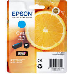 Epson 33 Cyan Ink Original Cartridge C13T33424012 (4.5 Ml.) for Epson Expression Home XP-530, XP-630, XP-635, XP-830, Expression Premium XP-540, XP-630, XP-640, XP-645, XP-830, XP-900