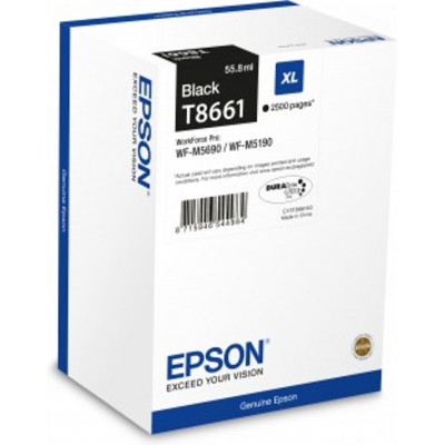 Epson T8661 Black Ink Cartridge (2500 Pages) - Original Epson pack for WFM5190, WFM5690