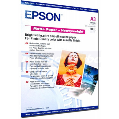 Epson Heavyweight Bright White Matte Inkjet Paper C13S041261 - (A3) 297 mm X 420 mm - 167 grams/M2 - 50 Sheets Pack