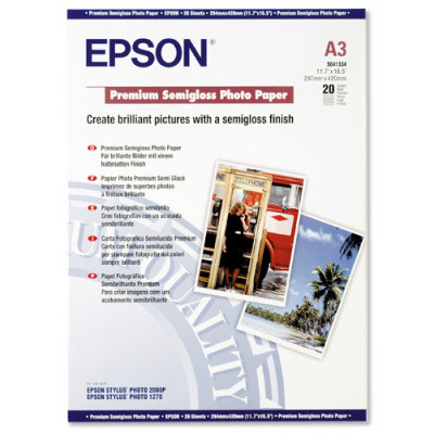 Epson S041334 Premium Semi-Gloss Photo Inkjet Paper (A3) - 297 mm X 420 mm - 251 grams/M2 - 20 Sheets Pack