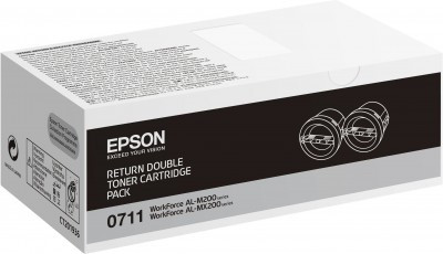 Epson S050711 Black (2) Toner Cartridges (2 X 2500 pages) - Original Epson High Capacity Cartridges Use n Return Pack (C13S050711) for WorkForce AL-M200DN, AL-M200DN, AL-M200DW, AL-MX200DNF, AL-MX200DWF