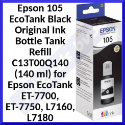 Epson 105 EcoTank Black Original Ink Bottle Tank Refill C13T00Q140 (140 ml) for Epson EcoTank ET-7700, ET-7750, L7160, L7180