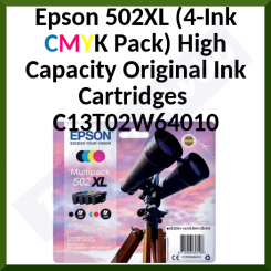 Epson 502XL (4-Ink CMY + XL K Pack) Cyan + Magenta + Yellow + XLK BLACK Original Ink Cartridges - C13T02W94010