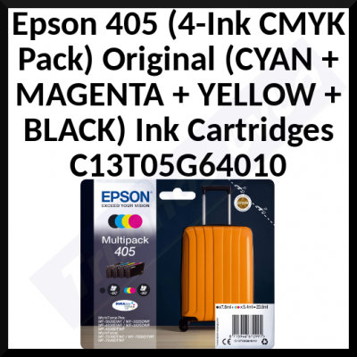 Epson 405 (4-Ink CMYK Pack) Original (CYAN + MAGENTA + YELLOW + BLACK) Ink Cartridges C13T05G64010 - for WorkForce WF-7830, 7835, 7840