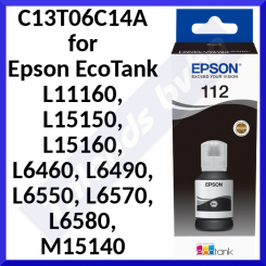 Epson EcoTank 112 Original Black Ink Refill Cartridge C13T06C14A (127 Ml.)