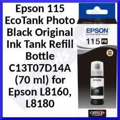Epson 115 EcoTank Photo Black Original Ink Tank Refill Bottle C13T07D14A (70 ml) for Epson L8160, L8180