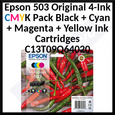 Epson 503 (4-Ink CMYK Pack) Original (BLACK / CYAN / MAGENTA / YELLOW) Ink Cartridges - C13T09Q64020