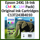 Epson 24XL (6-Ink CMYKLCLM Pack) Black+Cyan+Magenta+Yellow+Light Cyan+Light Magenta High Capacity Original Ink Cartridges C13T24384010