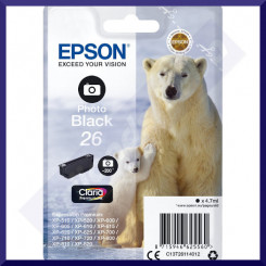 Epson 26 Photo Black Ink Original Cartridge C13T26114012 (4.7 ml) for Epson Expression Premium XP-510, XP-520, XP-600, XP-605, XP-610, XP-615, XP-620, XP-625, XP-700, XP-710, XP-720, XP-800, XP-810, XP-820